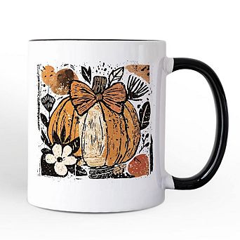 Pumpkin Fall Floral Mug, Thanksgiving Coquette Bow Gift