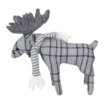 Northlight Checkered Moose with Striped Scarf Christmas Figure 10-Inch Table Decor