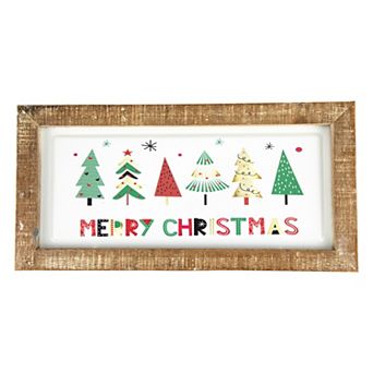 Northlight 11.75-Inch Framed Merry Christmas Trees Metal Wall Decor