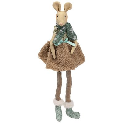 sachin and babi light blue dress Northlight Sitting Girl Mouse in Plush Dress with Dangling Legs Christmas Figure