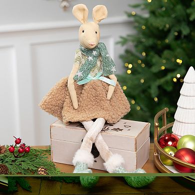 Northlight 18-Inch Sitting Girl Mouse Plush Dress Christmas Figure