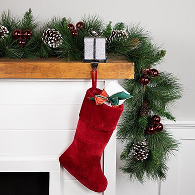 Northlight 5.5-Inch Glitter Gift Box with Bow Metal Stocking Holder