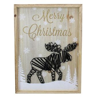 Northlight 16-Inch Lighted Wood Framed String Art Moose Christmas Wall Hanging