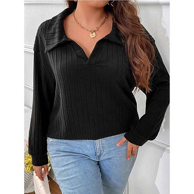 Womens Plus Size V Neck Tops Long Sleeve Shirts Lightweight Knit Sweaters Casual Loose Pullover