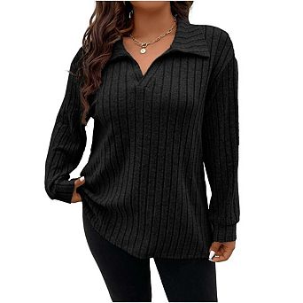 Womens Plus Size V Neck Tops Long Sleeve Shirts Lightweight Knit Sweaters Casual Loose Pullover