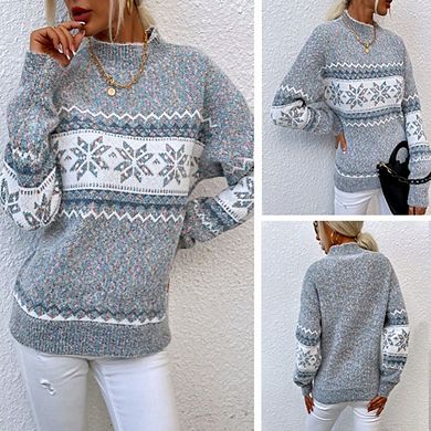 Women Ugly Christmas Sweater Snowflake Patterns Crew Neck Holiday Knitwear