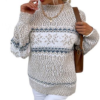 Women Ugly Christmas Sweater Snowflake Patterns Crew Neck Holiday Knitwear