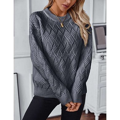 Sweaters for Women Crewneck Long Sleeve Casual Loose Cable Knit Pullover Tops Fall Vintage Clothes
