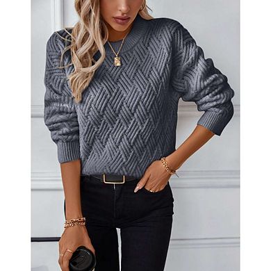 Sweaters for Women Crewneck Long Sleeve Casual Loose Cable Knit Pullover Tops Fall Vintage Clothes