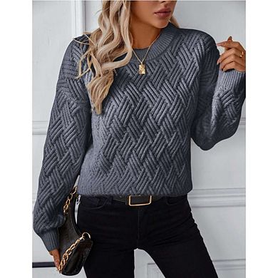 Sweaters for Women Crewneck Long Sleeve Casual Loose Cable Knit Pullover Tops Fall Vintage Clothes