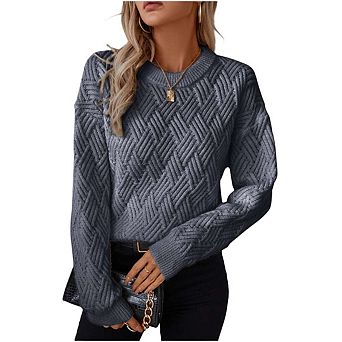 Sweaters for Women Crewneck Long Sleeve Casual Loose Cable Knit Pullover Tops Fall Vintage Clothes