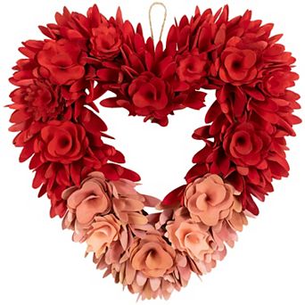 Northlight Wooden Rose Artificial Floral Wreath - 14 in - Heart Shaped