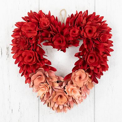 Northlight Wooden Rose Artificial Floral Wreath - 14 Inches - Heart Shaped