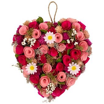 Northlight Mixed Floral & Berries Artificial Valentine's Day Heart Wreath - 10.25 Inches