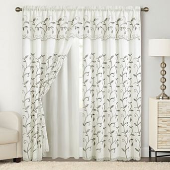 Elegant Comfort Set of 2 Lucia Curtain Panels - Attached Valance - 54" W x 84" L