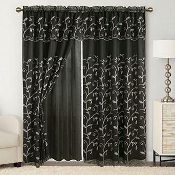 Elegant Comfort Set of 2 Lucia Curtain Panels - Attached Valance - 54" W x 84" L