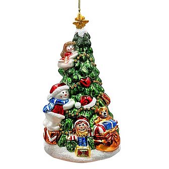 Festive Snowman and Christmas Tree Glass Ornament