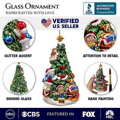 Festive Snowman and Christmas Tree Glass Ornament