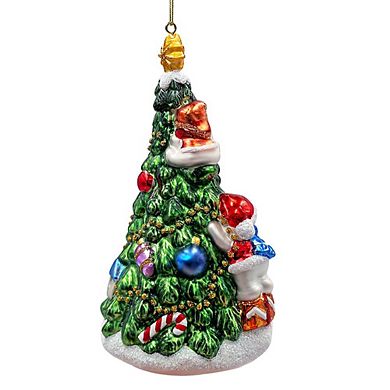 Festive Snowman and Christmas Tree Glass Ornament