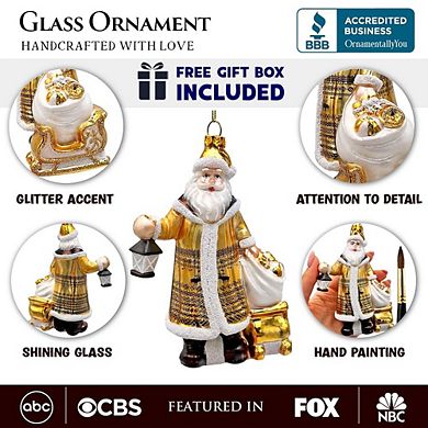 Majestic Gold Santa Blown Glass Christmas Ornament, Sleigh Accessory Tree Decor