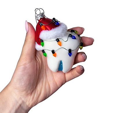 Festive Tooth Glass Christmas Ornament, Dentist Gift and Decor