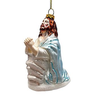 Praying Jesus Handcrafted Glass Christmas Ornament, Religious Christian Tree Decoration
