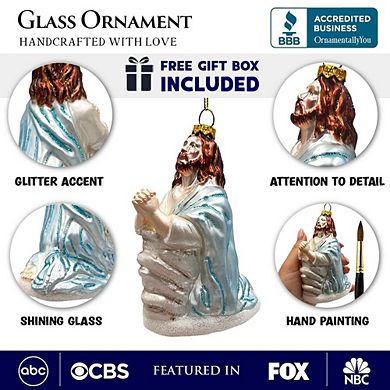 Praying Jesus Handcrafted Glass Christmas Ornament, Religious Christian Tree Decoration