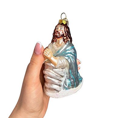 Praying Jesus Handcrafted Glass Christmas Ornament, Religious Christian Tree Decoration
