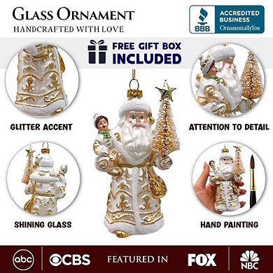Radiant Gold Santa Claus Glass Christmas Ornament, Holiday Tree Decoration