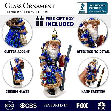 Victorian Vagabound Santa Claus Glass Christmas Ornament, Purple Tree Decor