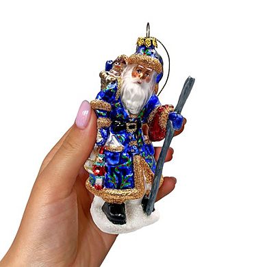 Victorian Vagabound Santa Claus Glass Christmas Ornament, Purple Tree Decor
