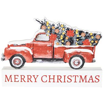 Northlight Pickup Truck Merry Christmas Wooden Decoration 9-Inch Table Decor