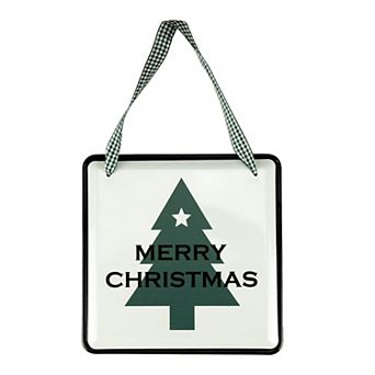 Northlight 8-Inch Merry Christmas Metal Wall Decor with Green Check Ribbon