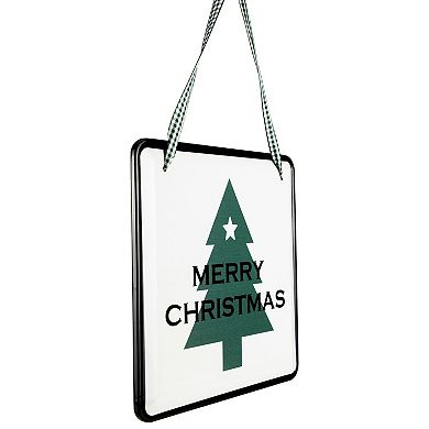 Northlight 8-Inch Merry Christmas Metal Wall Decor with Green Check Ribbon
