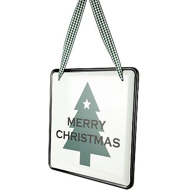 Northlight 8-Inch Merry Christmas Metal Wall Decor with Green Check Ribbon