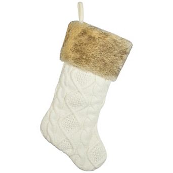 Northlight 20.5 in Cable Knit Christmas Stocking with Faux Fur Cuff