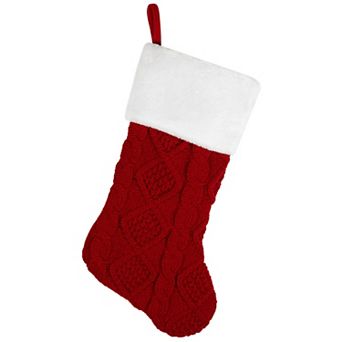 Northlight 20.5 in Cable Knit Christmas Stocking with Faux Fur Cuff