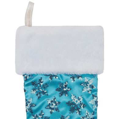 Northlight Sequin 20.5-Inch Snowflake Christmas Stocking with White Faux Fur Cuff