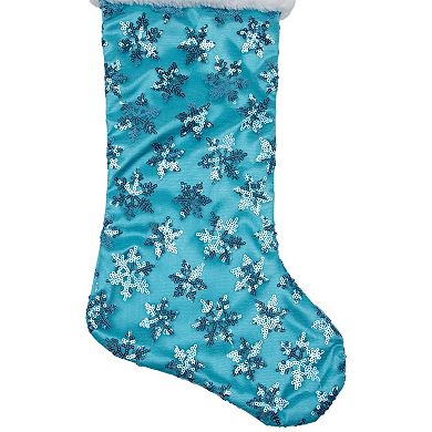Northlight Sequin 20.5-Inch Snowflake Christmas Stocking with White Faux Fur Cuff