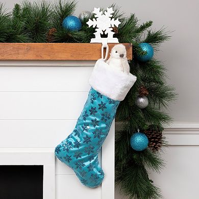 Northlight Sequin 20.5-Inch Snowflake Christmas Stocking with White Faux Fur Cuff