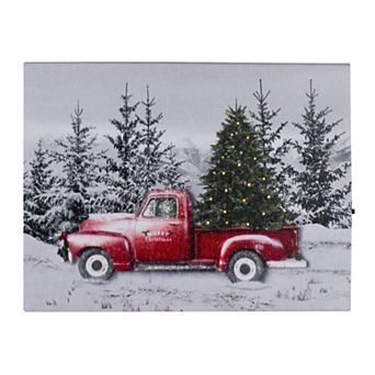 Northlight 8-Inch Lighted Christmas Tree in Red Truck Canvas Art Table Decor