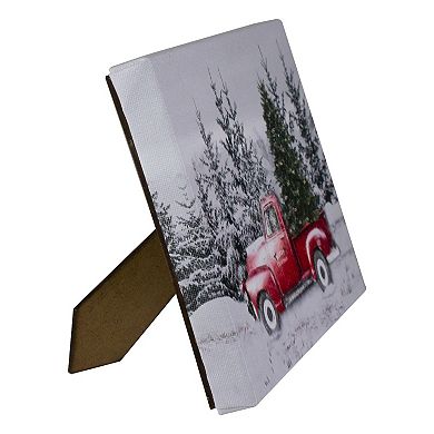 Northlight 8-Inch Lighted Christmas Tree in Red Truck Canvas Art Table Decor