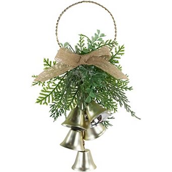 Northlight 11.25-inch Gold Bells Wall Decor with Burlap Bow