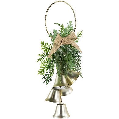 Northlight 11.25-inch Gold Bells Wall Decor with Burlap Bow