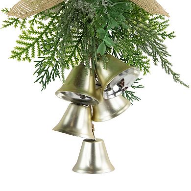 Northlight 11.25-inch Gold Bells Wall Decor with Burlap Bow