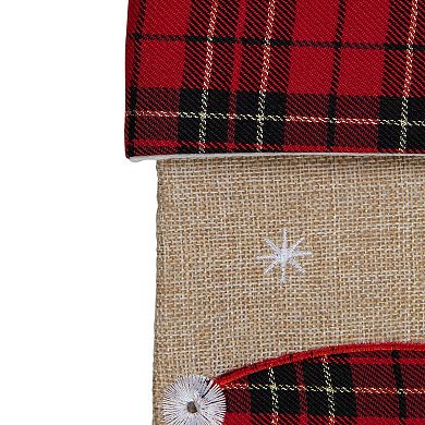 Northlight Burlap Plaid Whimsical Santa Waiving Christmas Stocking