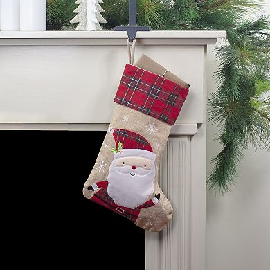 Northlight Burlap Plaid Whimsical Santa Waiving Christmas Stocking