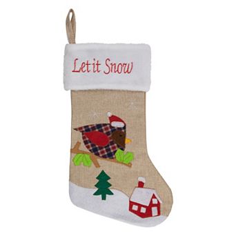 Northlight Burlap "Let It Snow" Bird Christmas Stocking