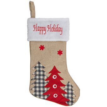 Northlight Burlap "Happy Holidays" Forest Trees Christmas Stocking