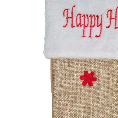 Northlight Burlap "Happy Holidays" Forest Trees Christmas Stocking